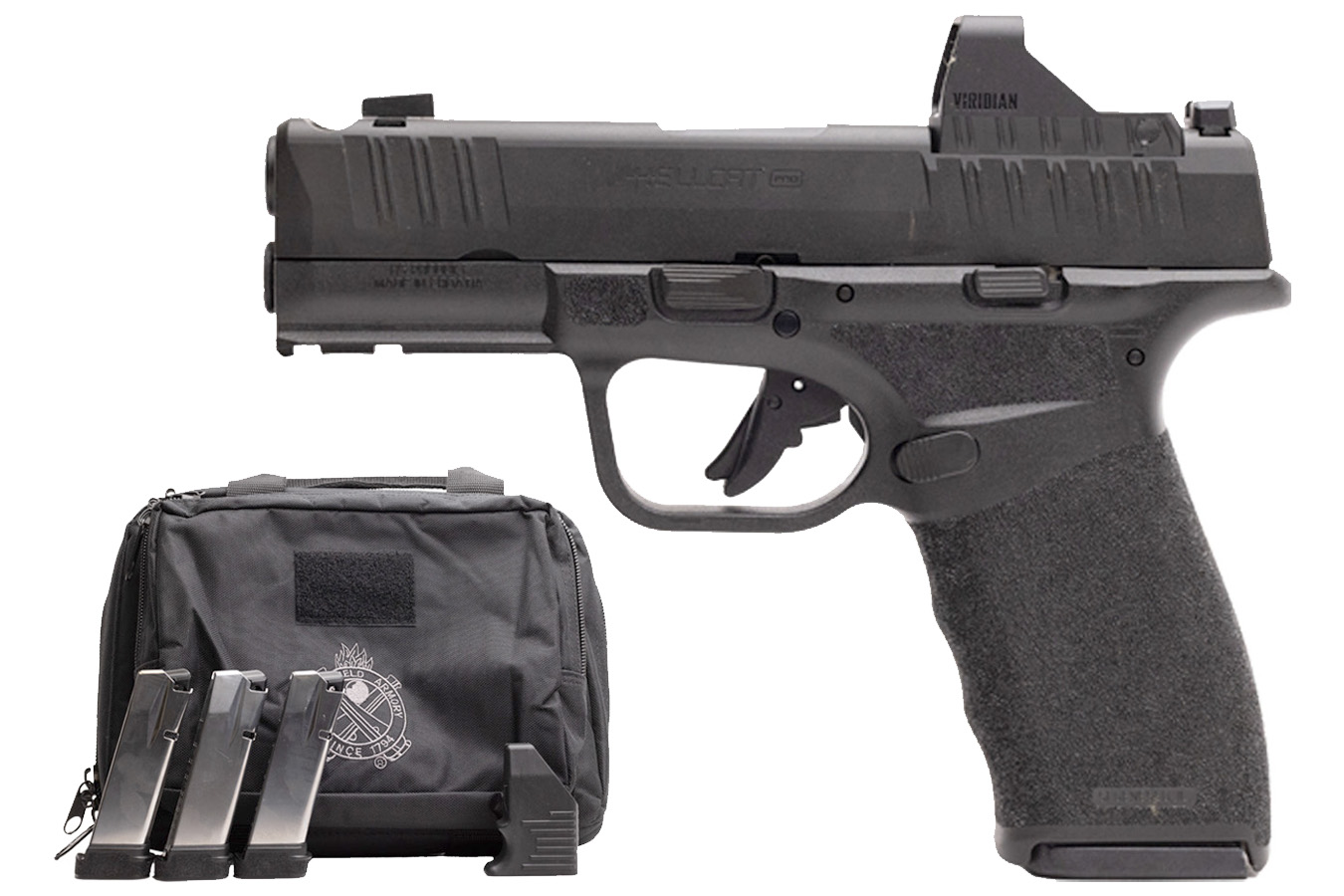 SPRINGFIELD Hellcat Pro Comp 9mm Gear Pac with Viridian RFX-11 Green Dot, Four Mags and Pistol Bag