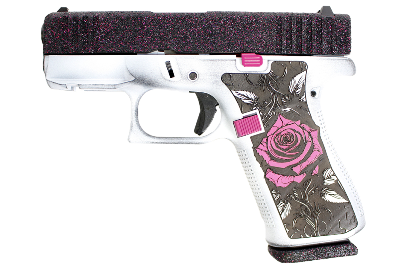 GLOCK G43X 9mm Pistol w/ Black Glitter Slide and Tango Rose Grip