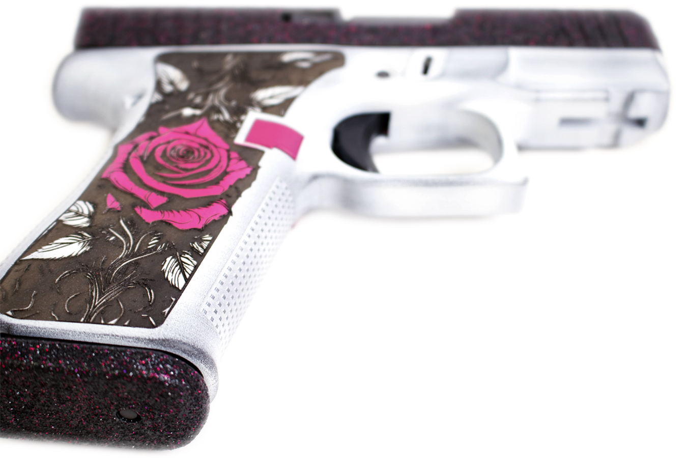 GLOCK G43X 9mm Pistol w/ Black Glitter Slide and Tango Rose Grip