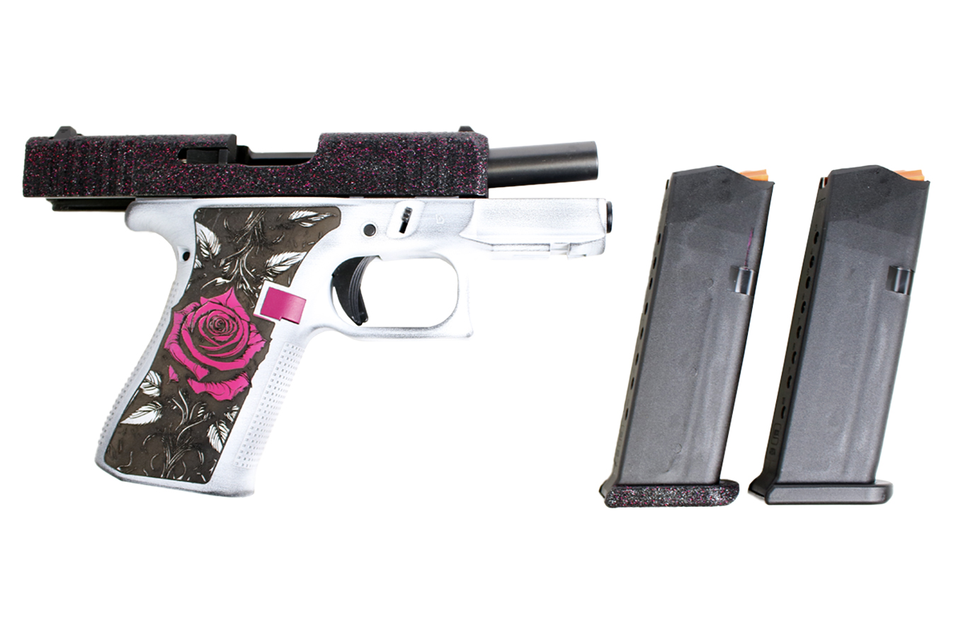 GLOCK G43X 9mm Pistol w/ Black Glitter Slide and Tango Rose Grip