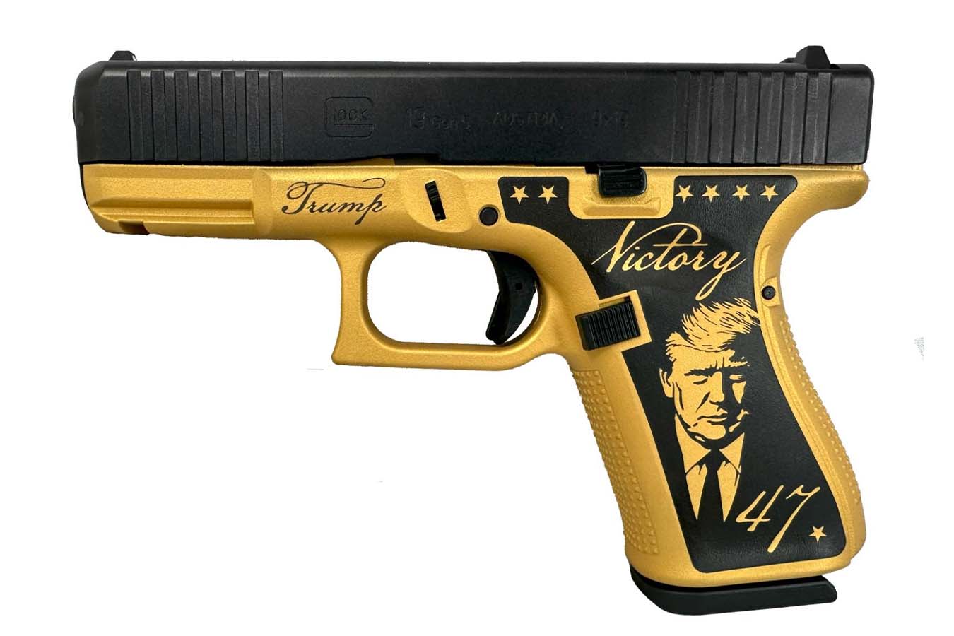 GLOCK 19 Gen5 9mm Pistol with Trump 45/47 Golden Age of America Custom Frame