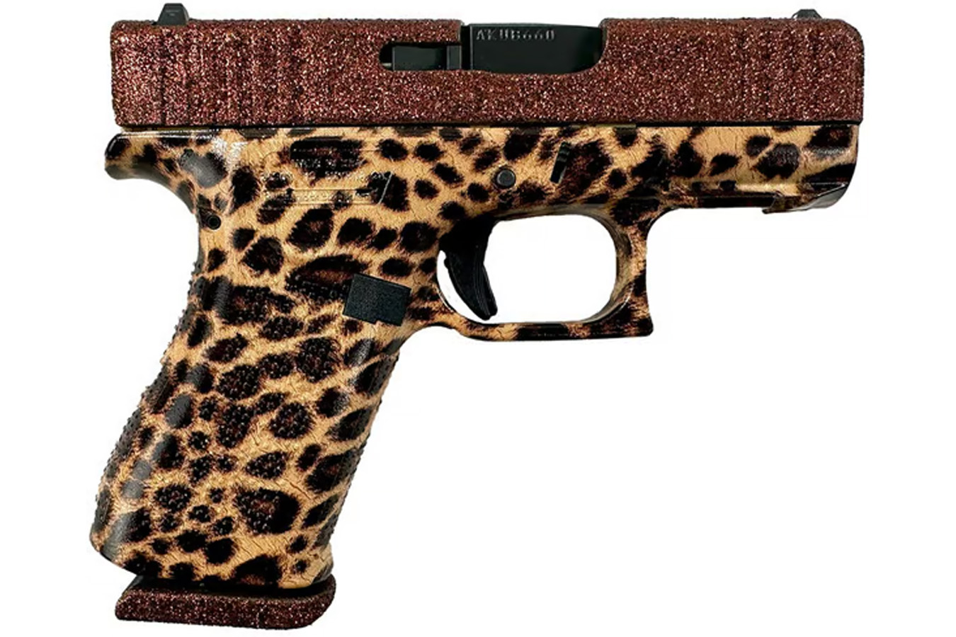 GLOCK 43X 9mm Pistol with Mocha Glitter Slide and Cheetah Frame