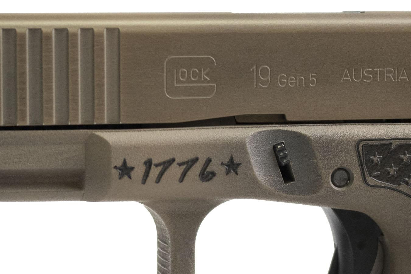 GLOCK 19 Gen5 MOS 9mm Pistol with Distressed FDE Old Glory Finish