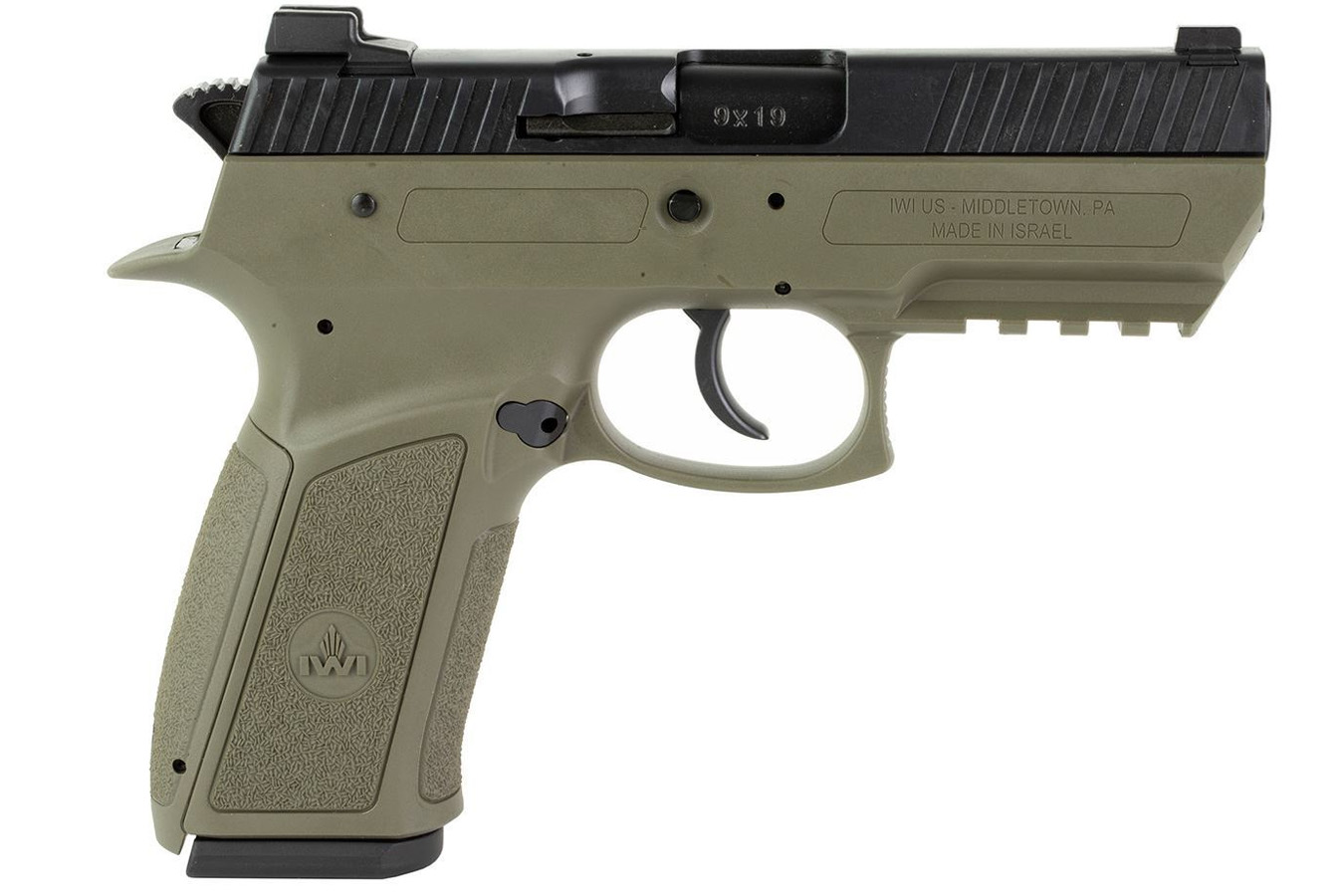 IWI Jericho 941 Enhanced 9mm Pistol with OD Green Frame and Manual Thumb Safety