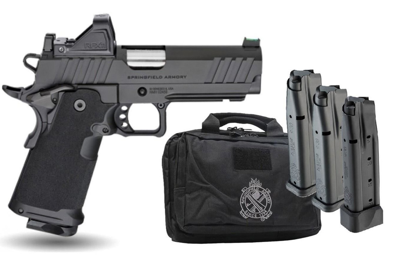 SPRINGFIELD 1911 DS Prodigy 4.25 AOS 9mm Gear-Pac with Viridian RFX-11 Green Dot, Four Mags and Range Bag