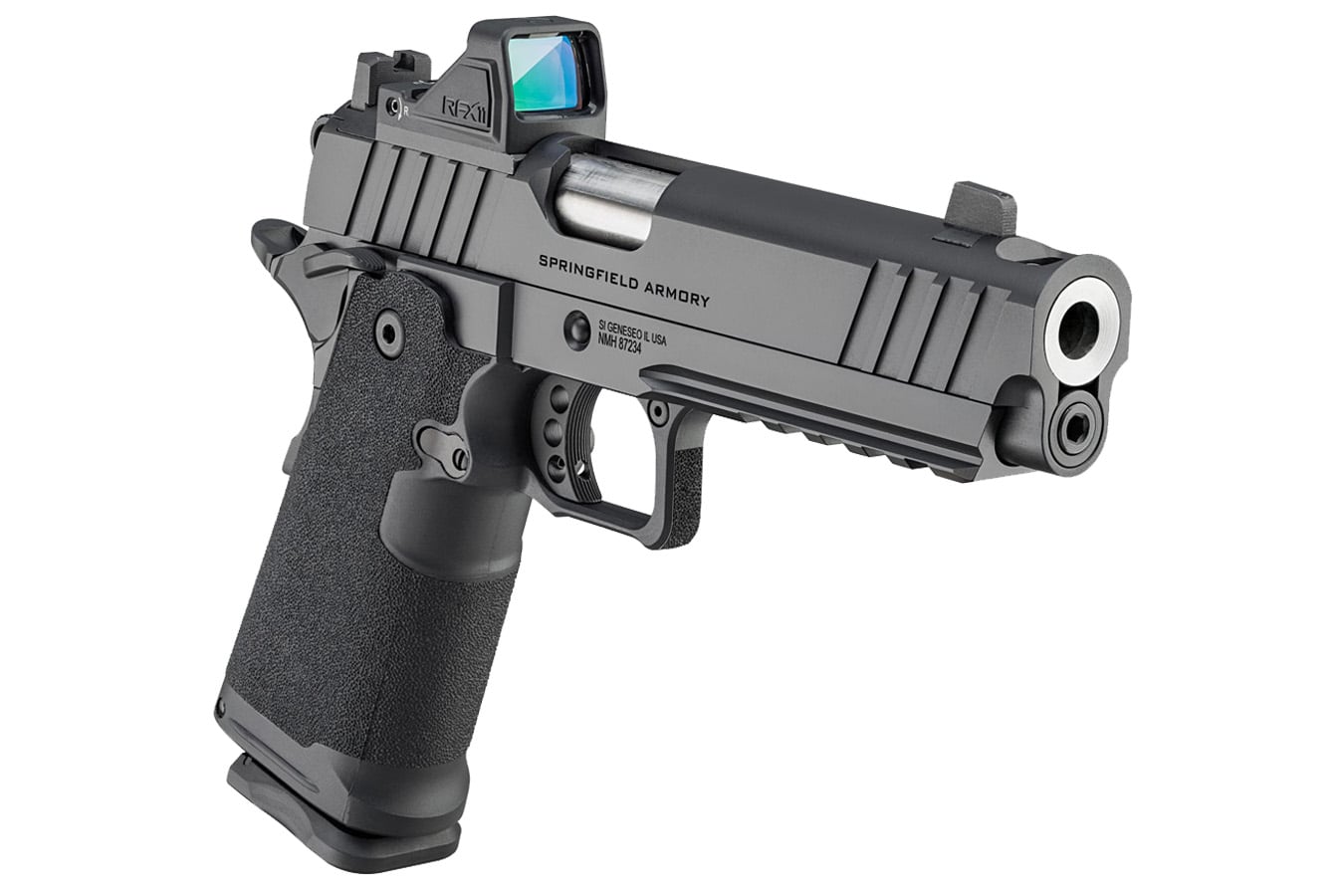 SPRINGFIELD 1911 DS Prodigy Comp 9mm Pistol with Viridian RFX-11 Green Dot, 4 Mags and Pistol Bag