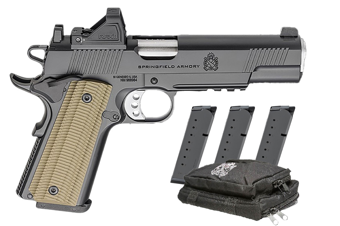 SPRINGFIELD 1911 Operator AOS 45 ACP Gear Pac with Viridian RFX-11 Green Dot, Four Mags and 
