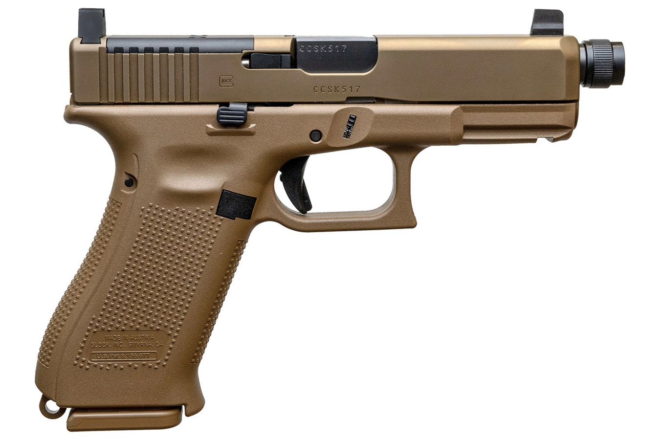 GLOCK 19X MOS 9mm Pistol with Threaded Barrel, Coyote Tan Finish, and Holosun Red Dot Optic