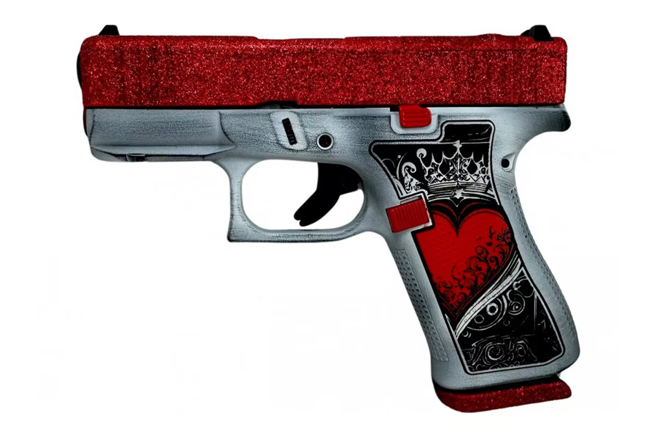 GLOCK 43X MOS 9mm Optic Ready Semi-Auto Pistol with Glitter Gunz Queen of Hearts Finish