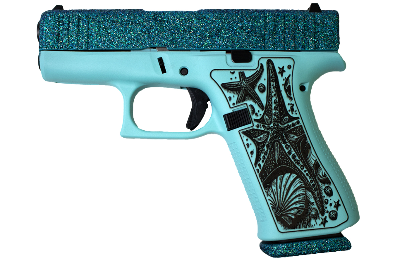 GLOCK 43x 9mm Pistol with Sea Star Glitter Blue Finish