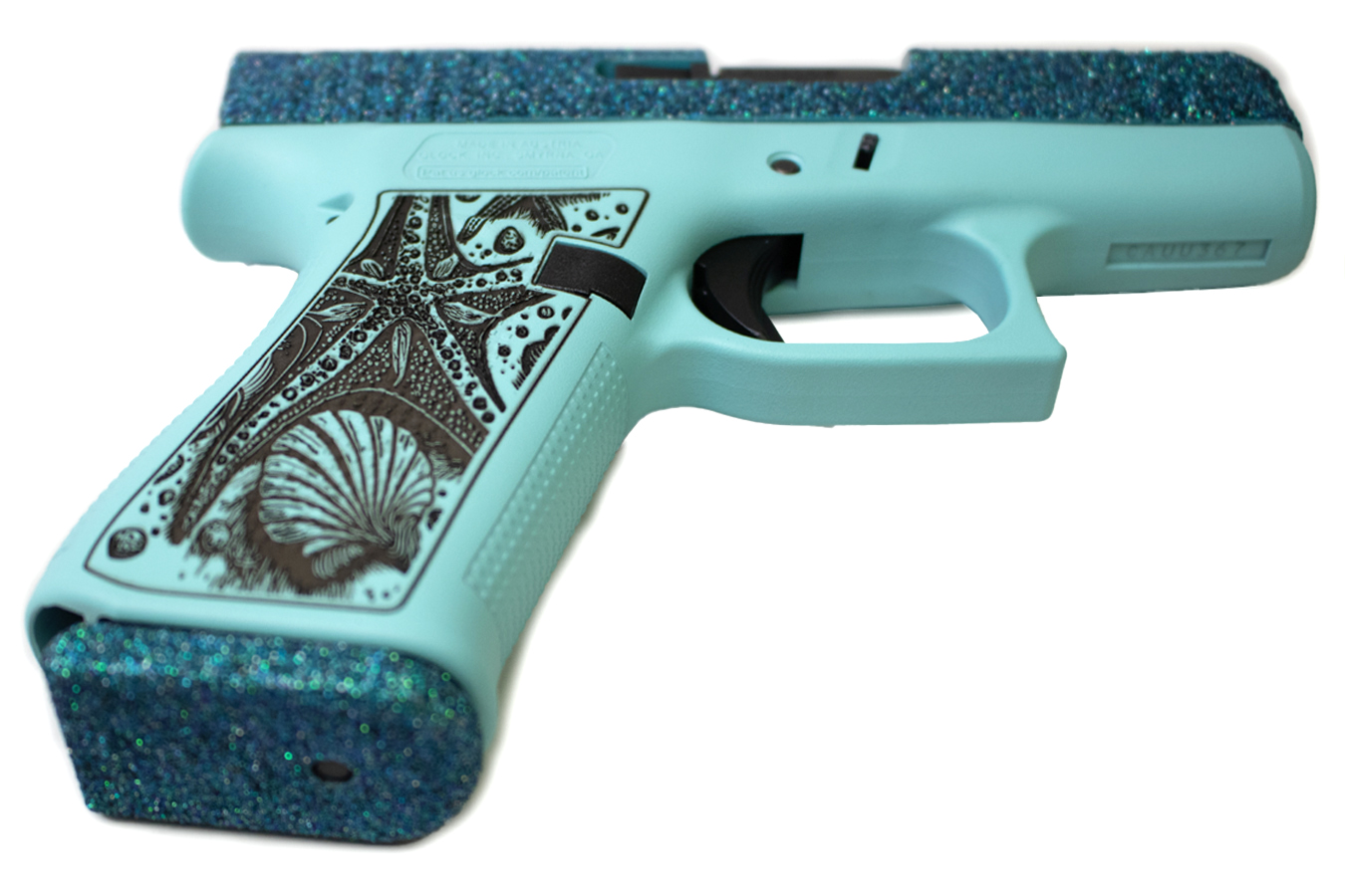 GLOCK 43x 9mm Pistol with Sea Star Glitter Blue Finish