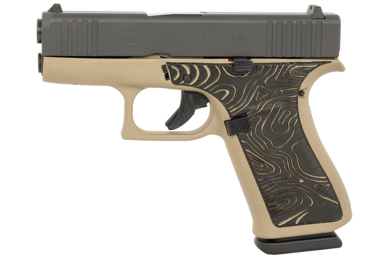 GLOCK 43X Slim Sub-Compact 9mm Pistol with Coyote/Tan Finish and Textured Grip