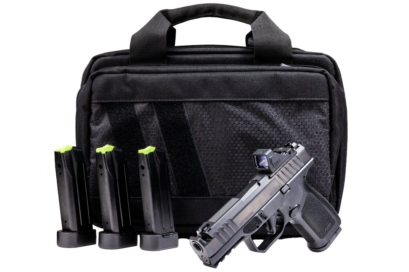 ROST MARTIN RM1C 9mm Pistol Black Compensated Pistol with Viridian RFX 11 Green Dot, 4 Magazines and Savior Bag