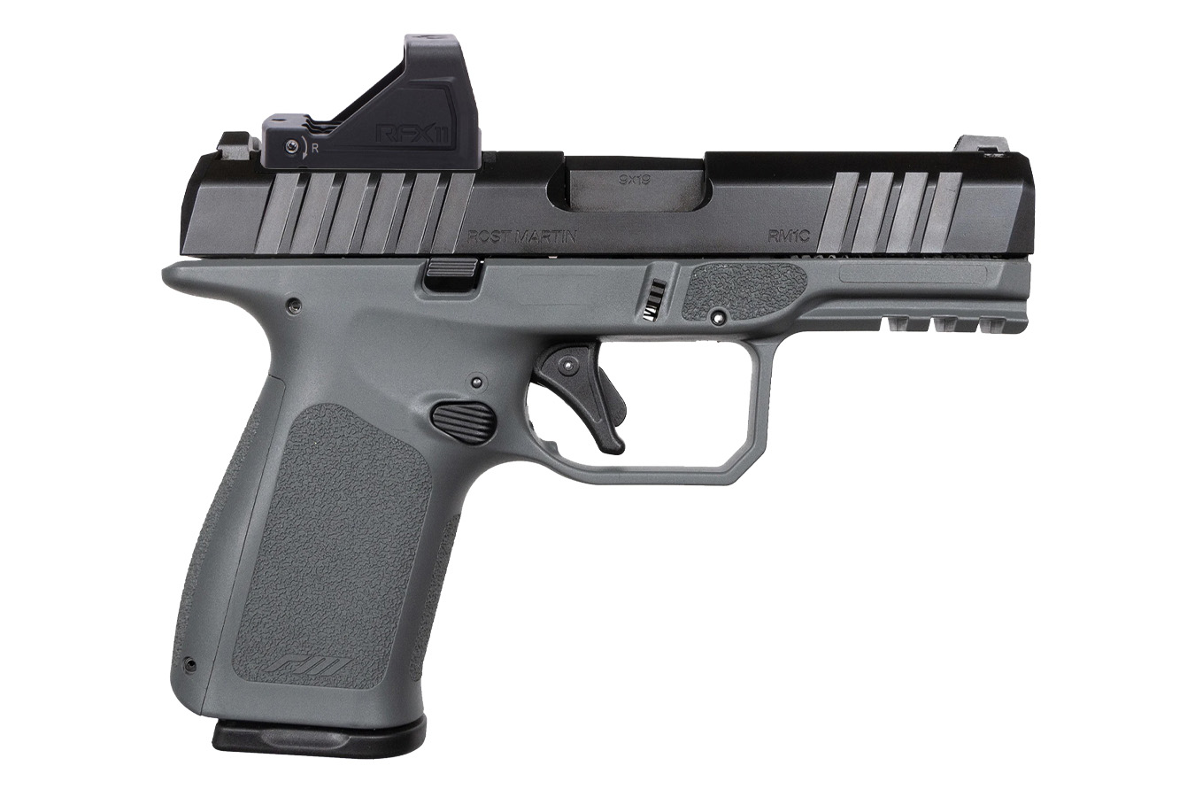ROST MARTIN RM1C 9mm Gray Pistol with Viridian RFX Green Dot, Five Mags and Savior Bag