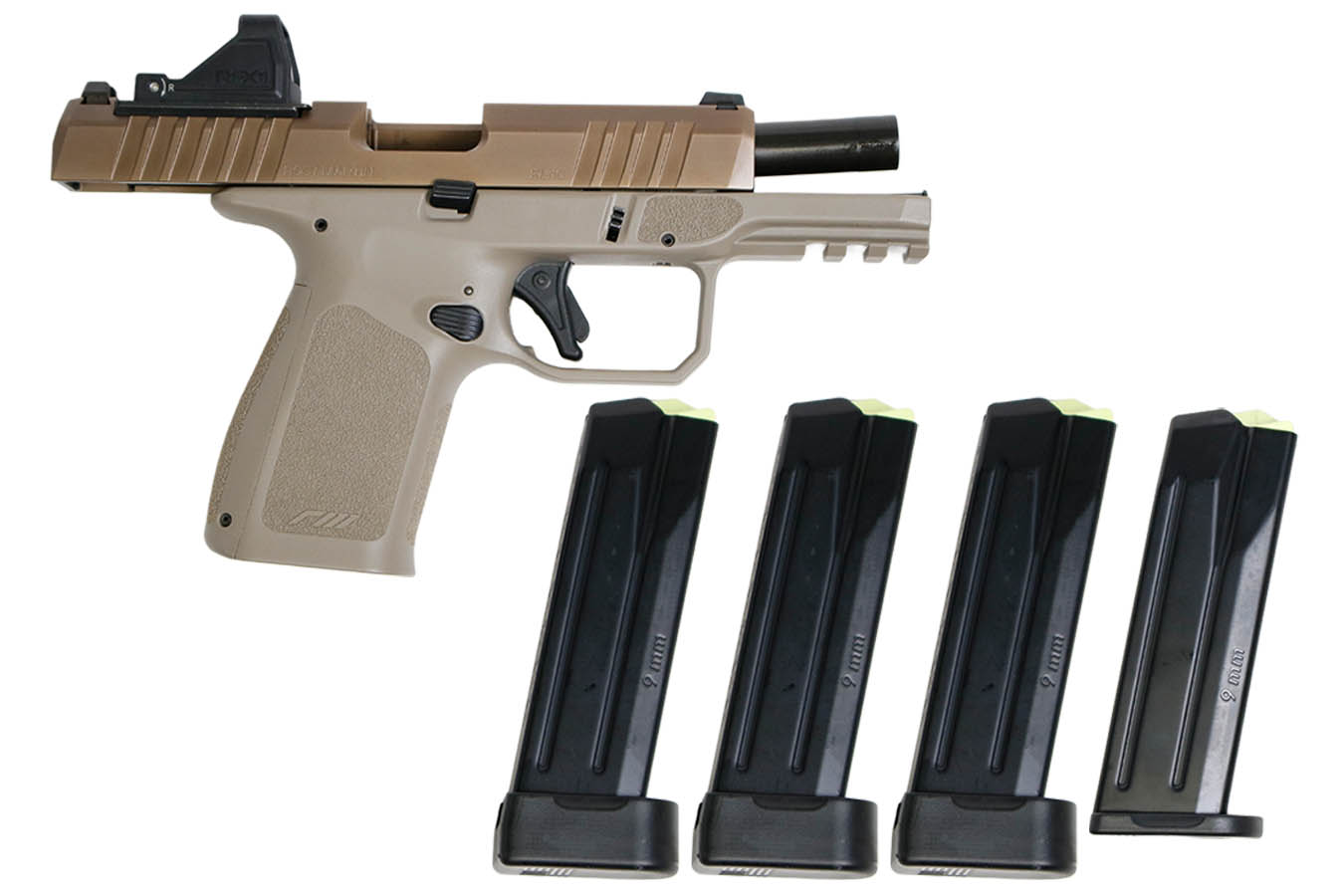ROST MARTIN RM1C 9mm FDE/Mojave Pistol with Viridian RFX-11 Green Dot, Four Mags and Savior Bag