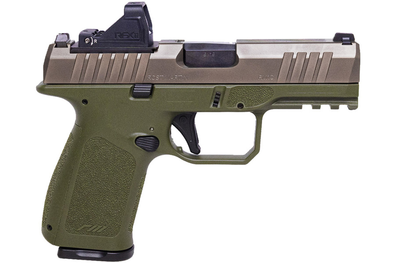 ROST MARTIN RM1C 9mm OD Green/Mojave Pistol with Viridian Green Dot, 4 Mags and Savior Bag