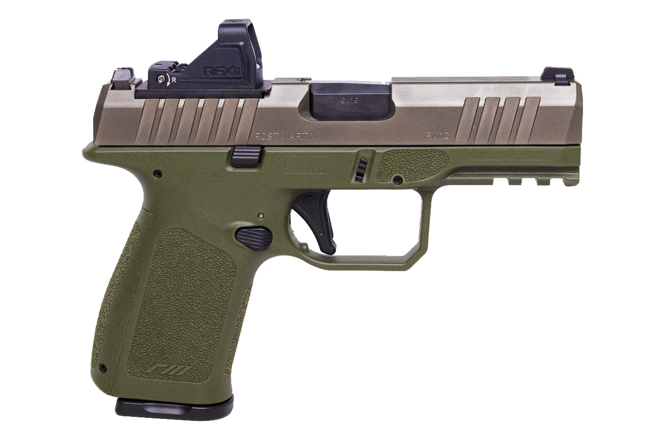 ROST MARTIN RM1C 9mm OD Green/Mojave Pistol with Viridian Green Dot, 5 Mags and Savior Bag