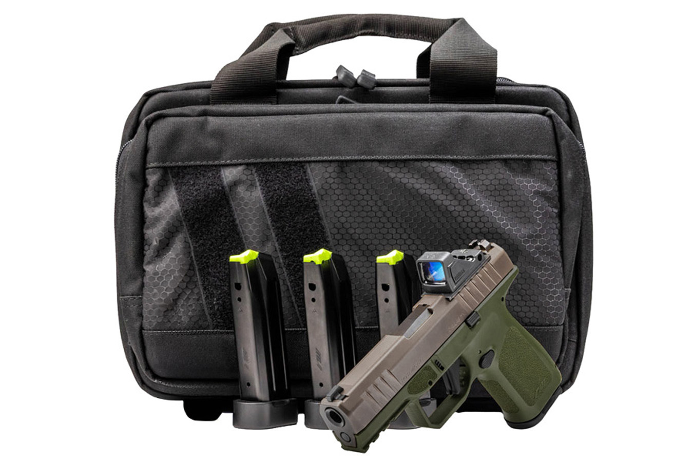 ROST MARTIN RM1C 9mm OD Green/Mojave Pistol with Viridian Green Dot, 4 Mags and Savior Bag