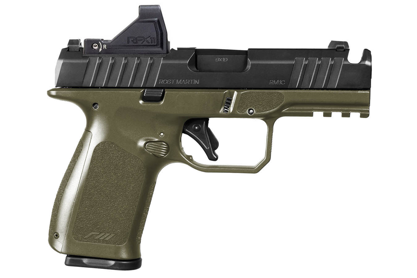 ROST MARTIN RM1C 9mm Pistol ODG with Viridian RFX 11 Green Dot, 4 Magazines and Savior Bag