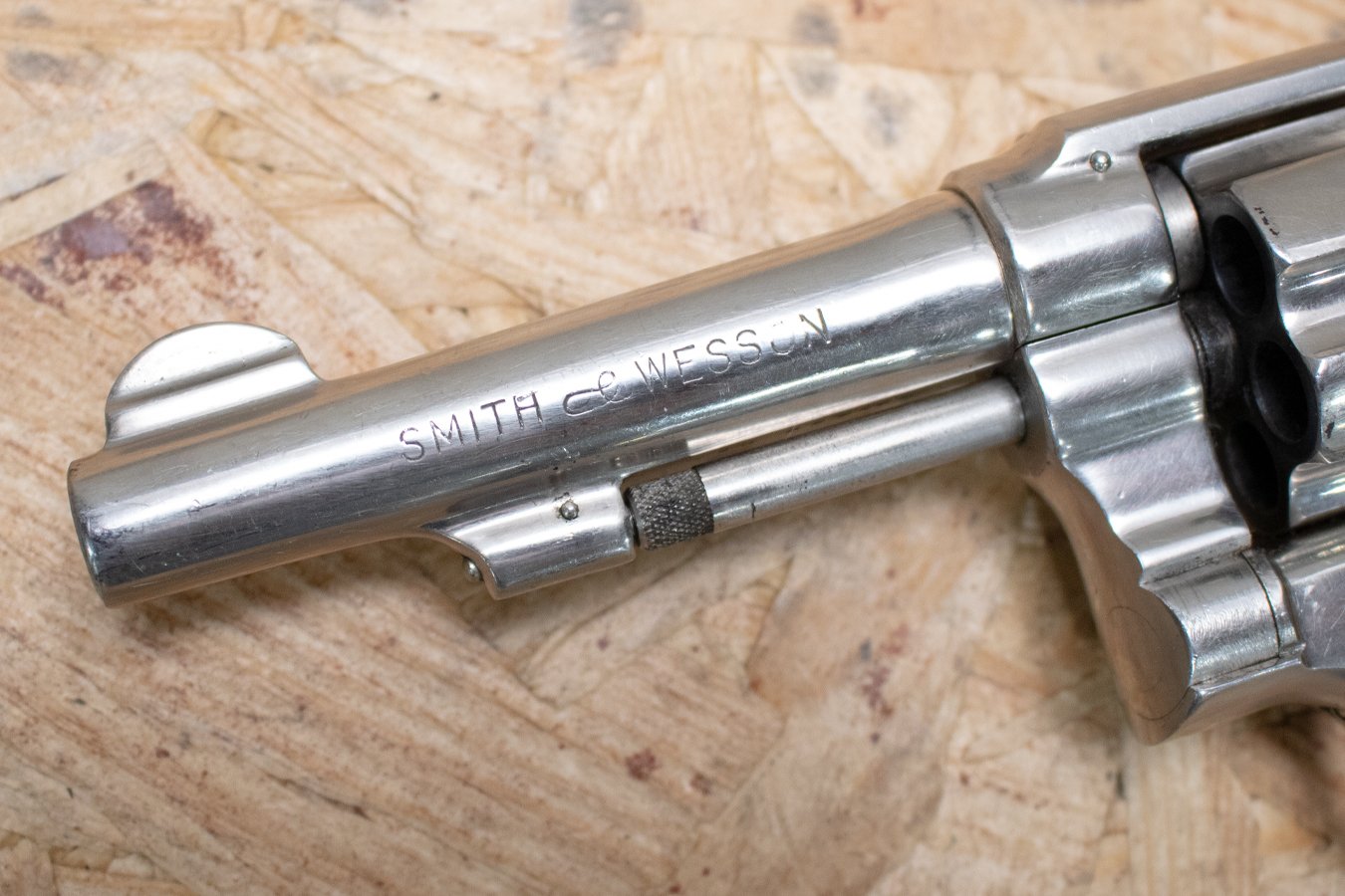 SMITH AND WESSON 38 Special Police Trade-In Revolver with Nickel Finish, Stag Grips