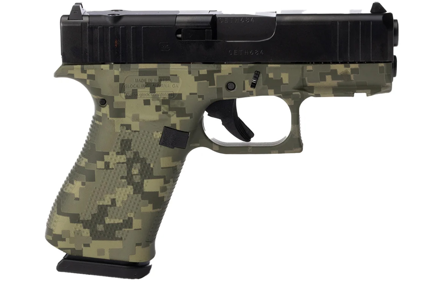 GLOCK 43X MOS 9mm Optic Ready Pistol with Distressed Green Camo Finish