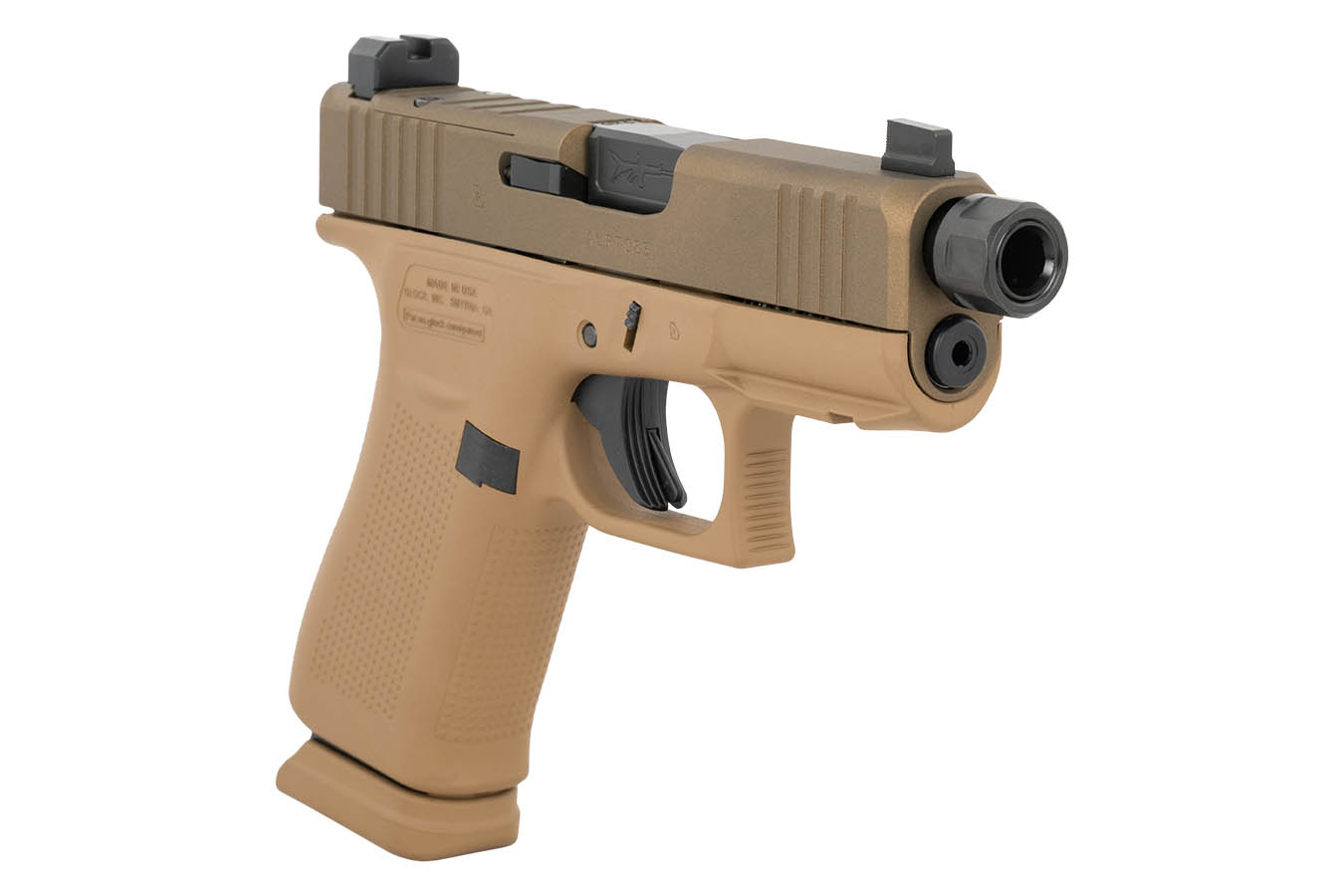 GLOCK 43x MOS 9mm Optic Ready Pistol with Hush Puppy Slide Lock, FDE Finish and Threaded Barrel