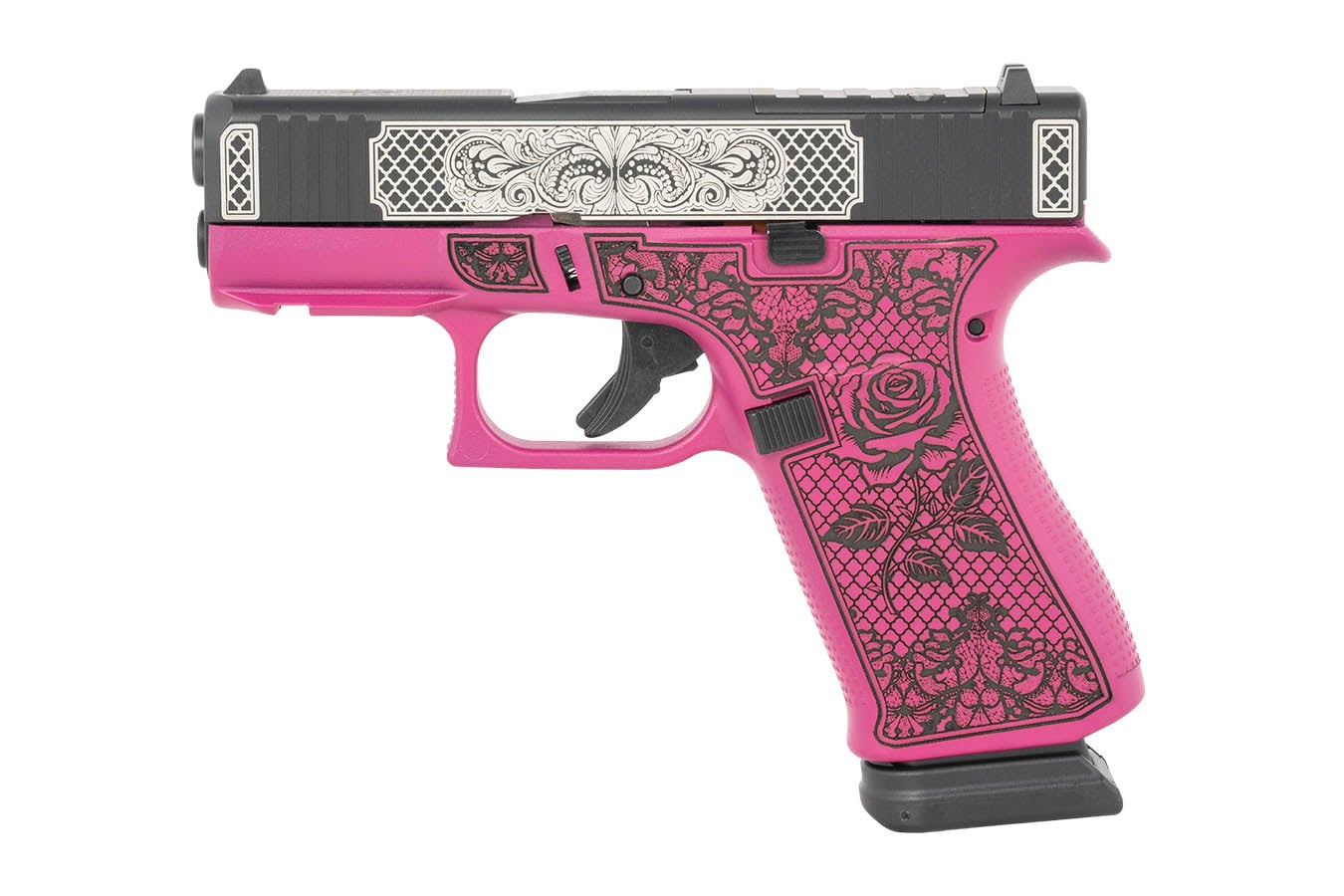 GLOCK G43X MOS 9mm Optic Ready Pistol with Pink Rose Engraved Frame