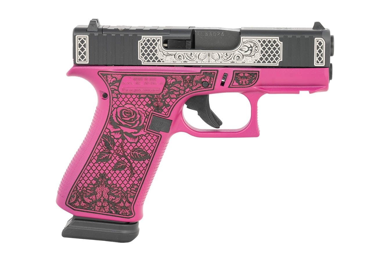 GLOCK G43X MOS 9mm Optic Ready Pistol with Pink Rose Engraved Frame
