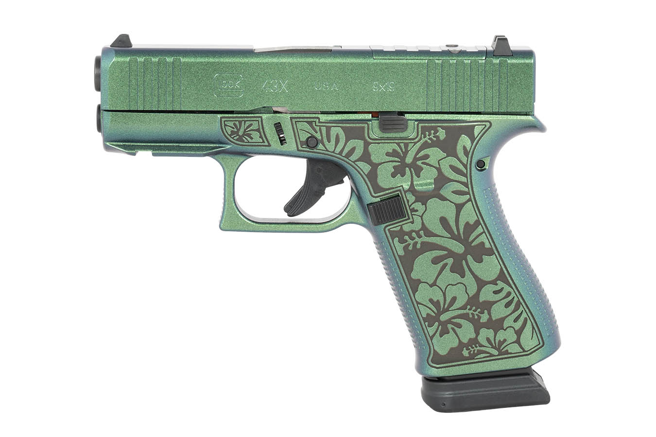 GLOCK 43x 9mm Semi-Auto Pistol with Green Floral Cerakote Finish