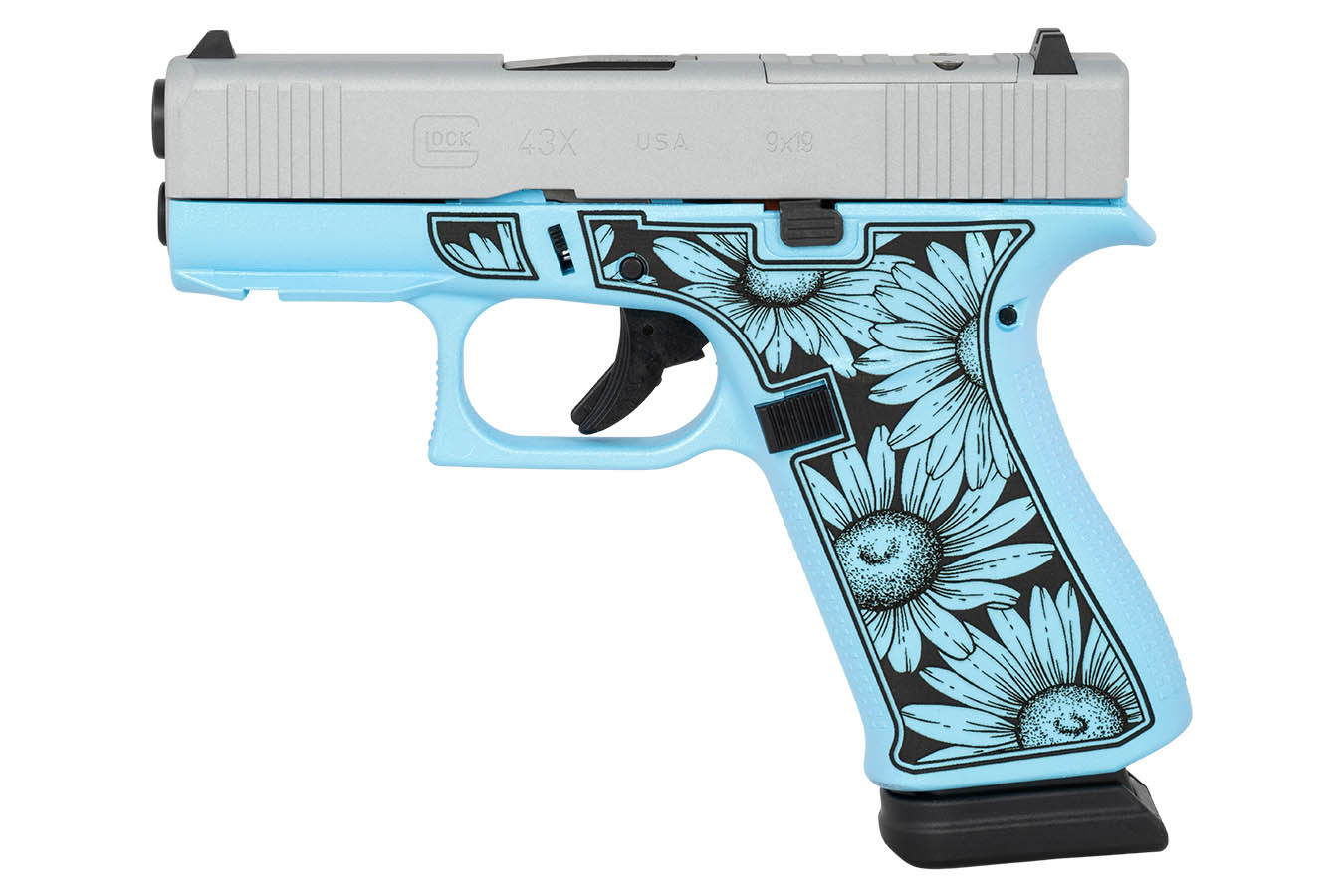 GLOCK G43X MOS 9mm Optic Ready Pistol with Blue Flower Engraved Finish