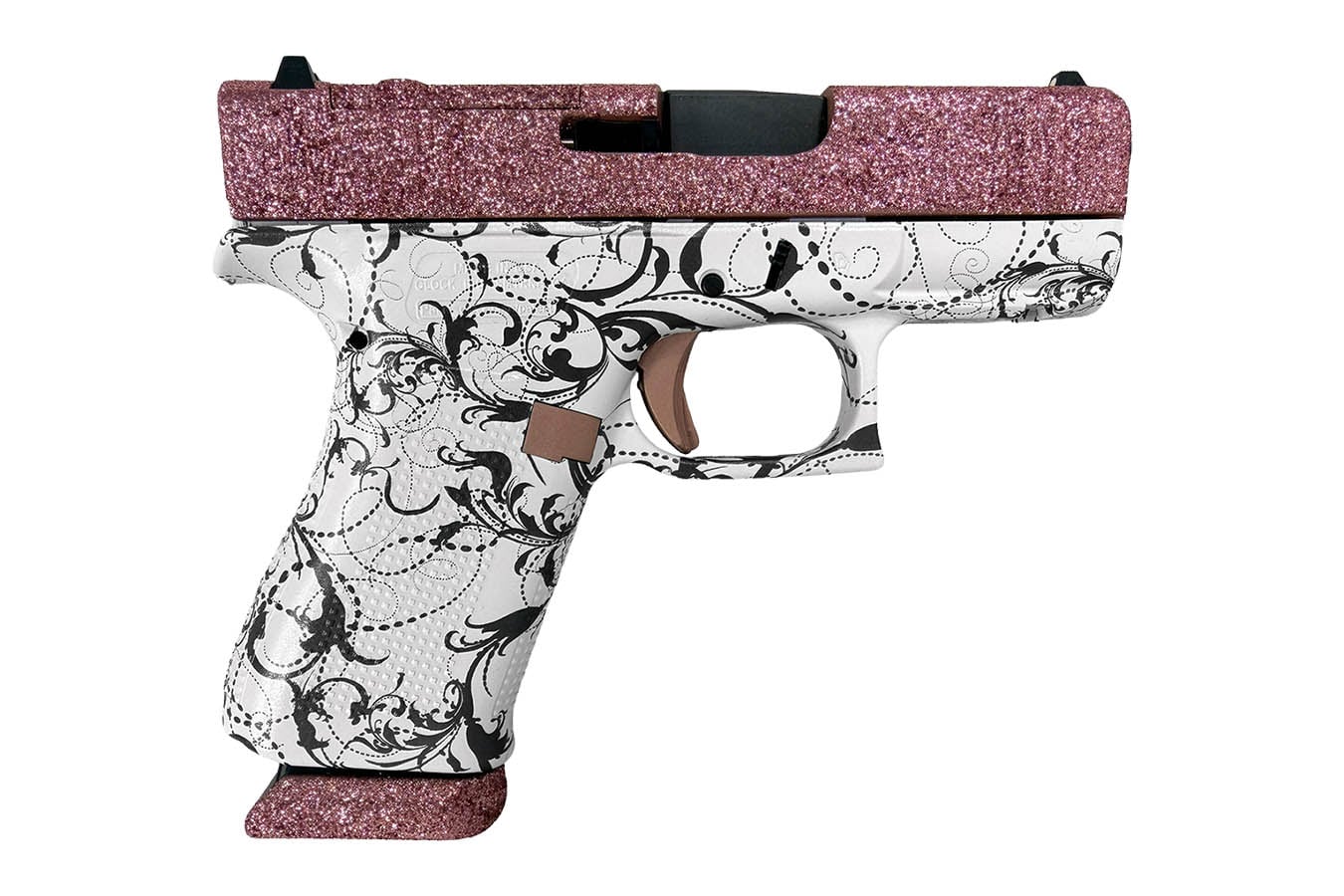 GLOCK 43X MOS 9mm Optic Ready Pistol with Pixie Glitter and White Paisley Frame