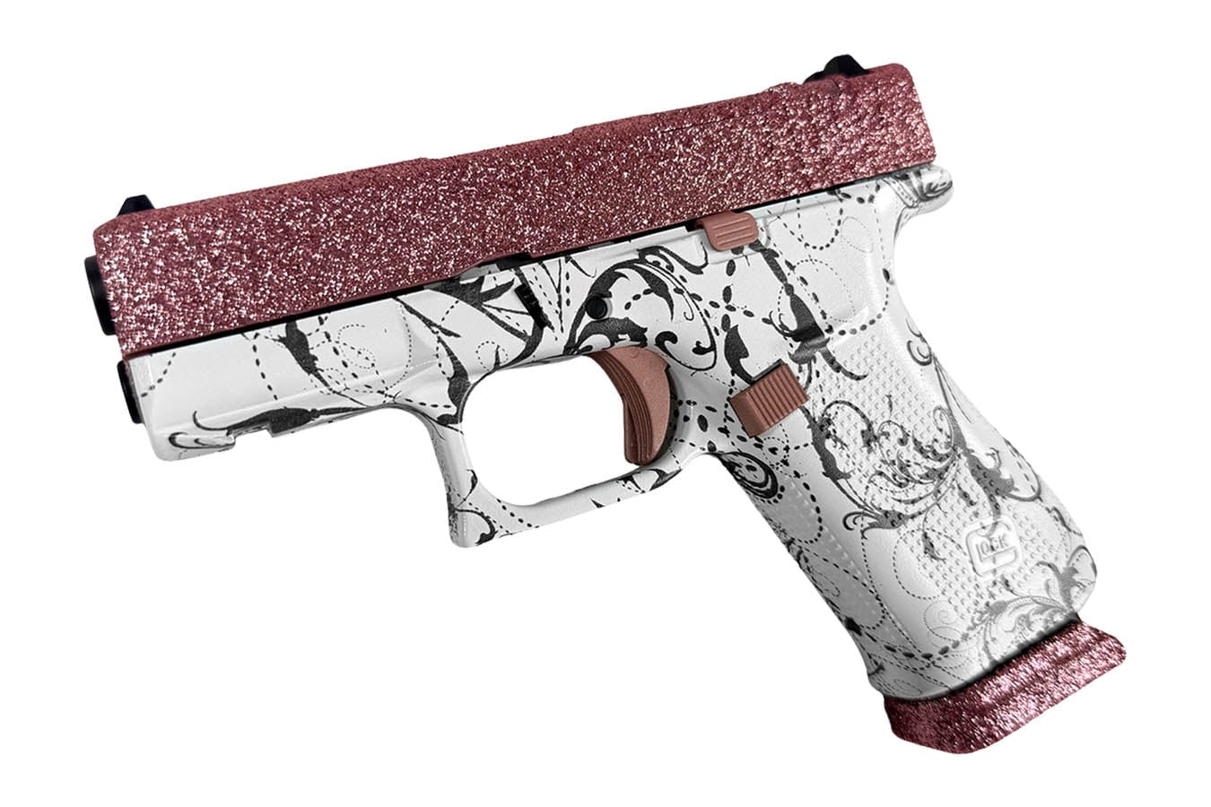 GLOCK 43X MOS 9mm Optic Ready Pistol with Pixie Glitter and White Paisley Frame