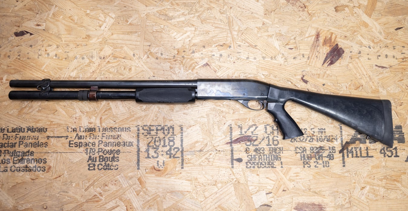 REMINGTON 870 Wingmaster 12 Gauge Police Trade-In Shotgun with Black Synthetic Stock, Extended Magazine