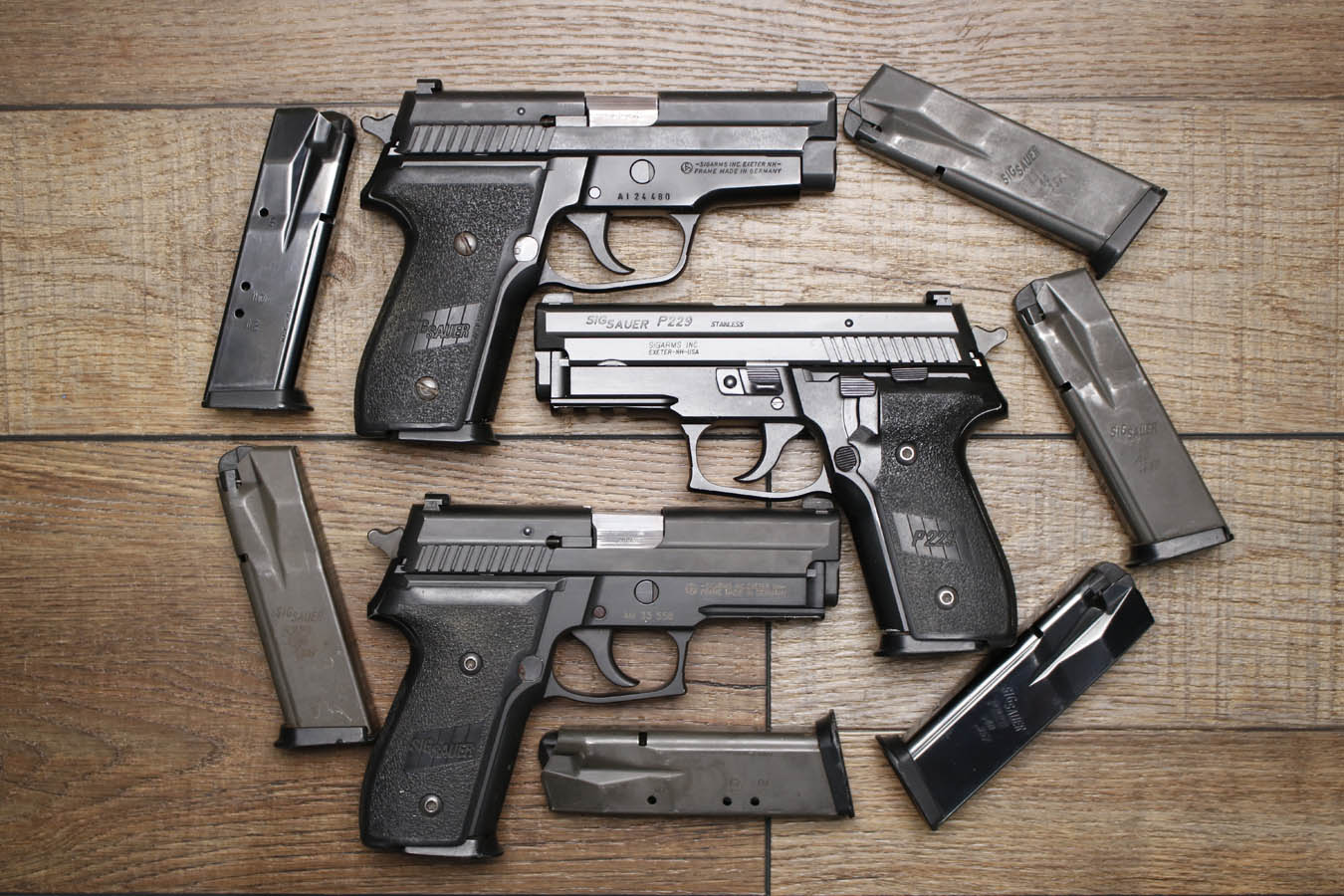 SIG SAUER P229 40 S&W DA/SA Police Trade-in Pistols with Rail and Three Magazines