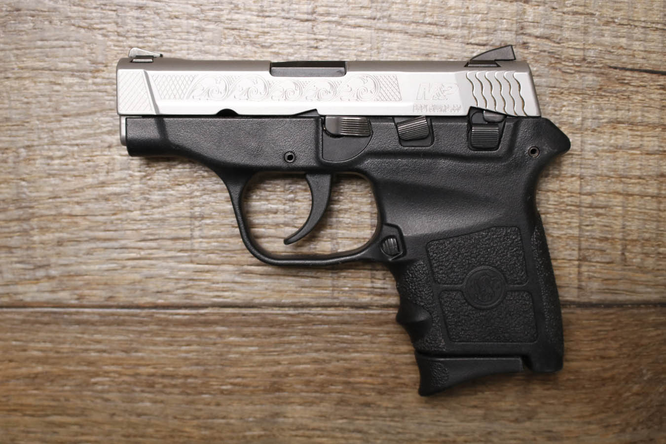 SMITH AND WESSON M&P Bodyguard 380 380 ACP Police Trade-In Pistol with Stainless Engraved Slide