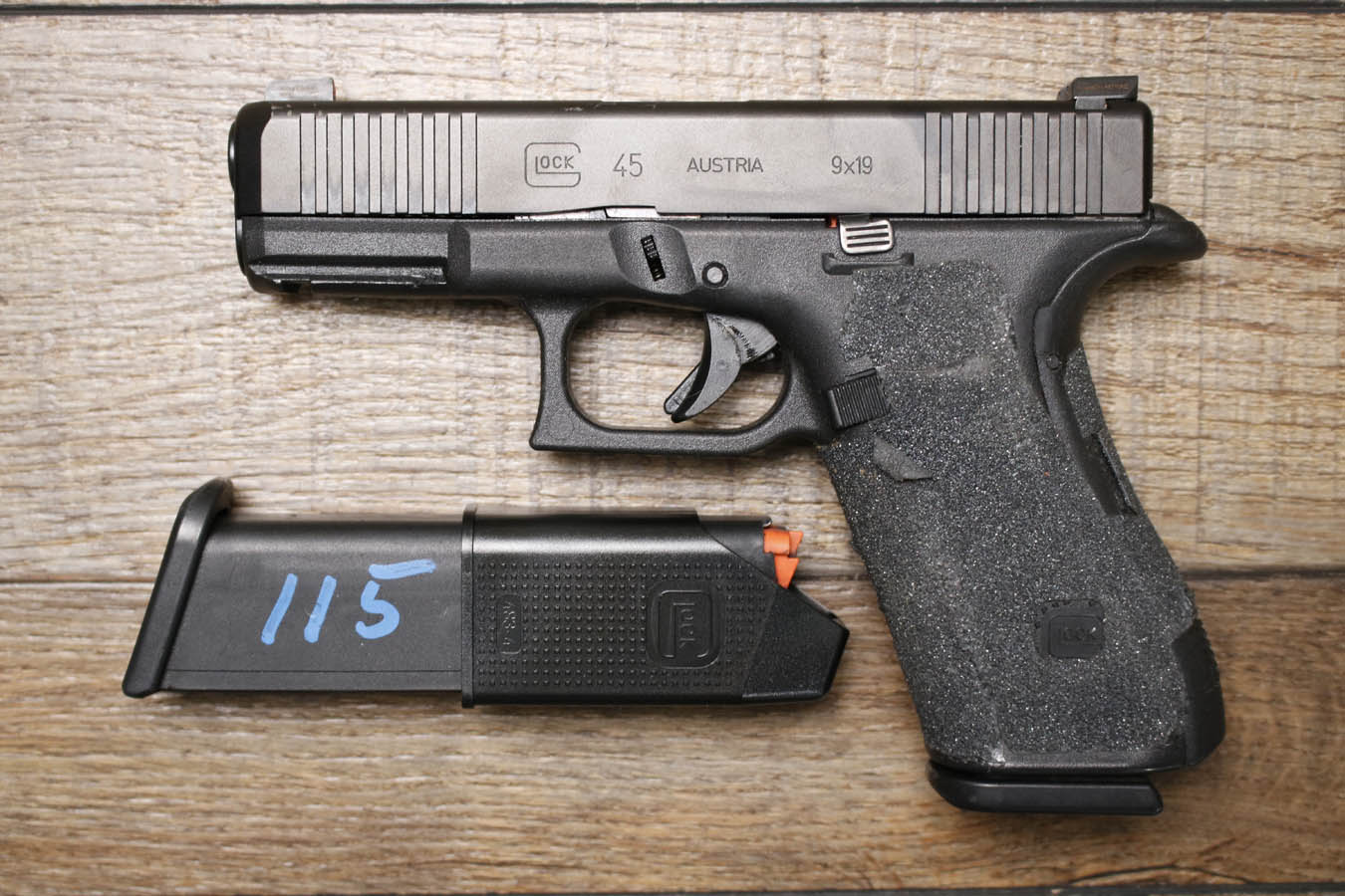 GLOCK 45 9mm Police Trade-In Pistol with Night Sights and Stippled Grip (Good Condition)