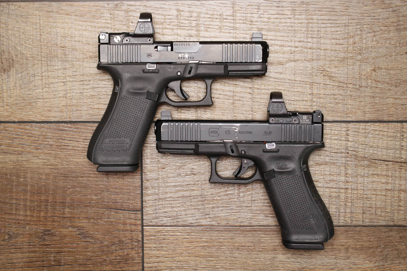GLOCK 45 9mm Police Trade-In Pistol with Night Sights and Leupold Delta Point Pro Red Dot (Fair Condition)