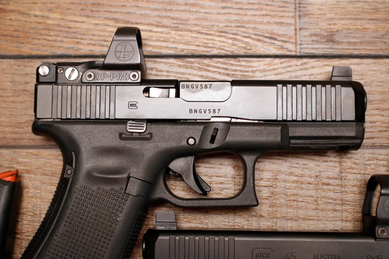 GLOCK 45 9mm Police Trade-In Pistol with Night Sights and Leupold Delta Point Pro Red Dot (Good Condition)