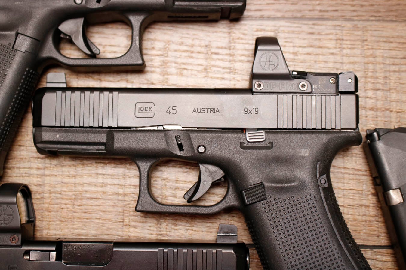 GLOCK 45 9mm Police Trade-In Pistol with Night Sights and Leupold Delta Point Pro Red Dot (Good Condition)