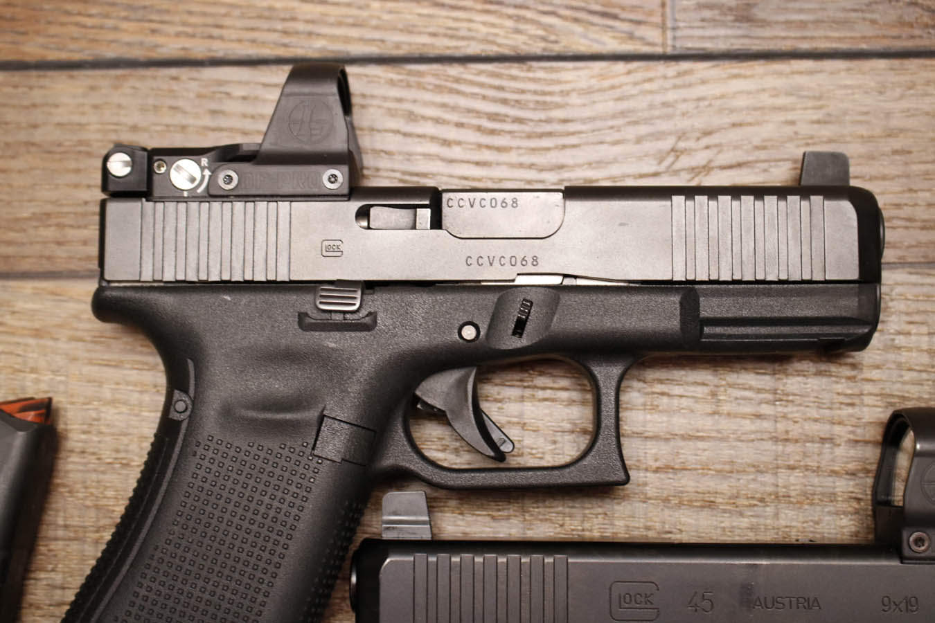 GLOCK 45 9mm Police Trade-In Pistol with Night Sights and Leupold Delta Point Pro Red Dot (Very Good Condition)