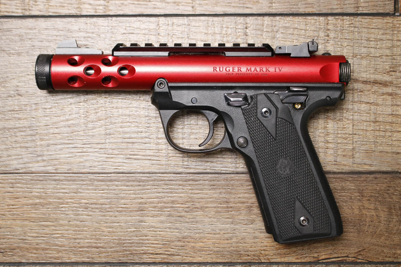 RUGER Mark IV 22/45 Lite 22LR Police Trade-in Pistol with Red Anodized Finish and Threaded Barrel (No Magazine)