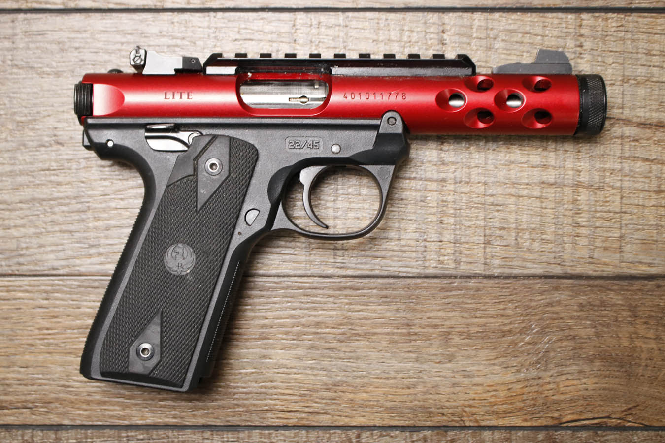 RUGER Mark IV 22/45 Lite 22LR Police Trade-in Pistol with Red Anodized Finish and Threaded Barrel (No Magazine)