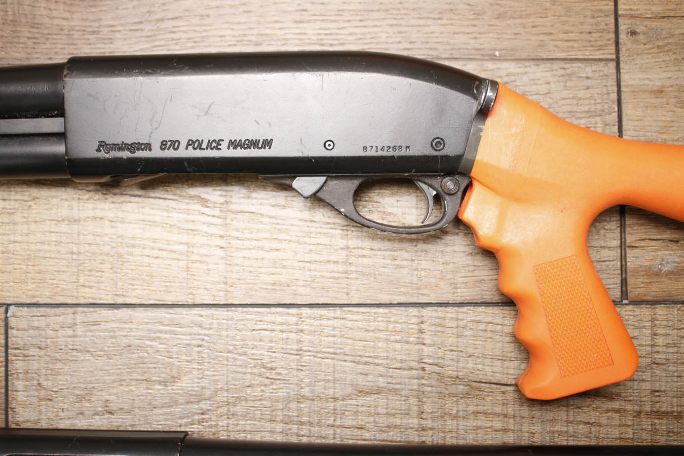 REMINGTON 870 Police Magnum 12GA Police Trade-In Shotgun with Synthetic Orange Furniture18 Inch Barrel and Extended Mag Tube