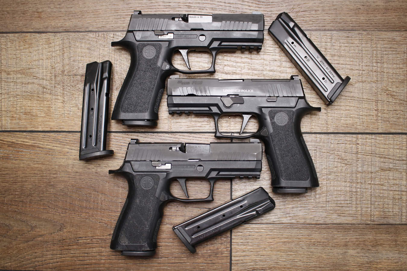 SIG SAUER P320 X Carry 9mm Optic Ready Police Trade-In Pistols with Night Sights and Linndale PD Engraving (Very Good Condition)