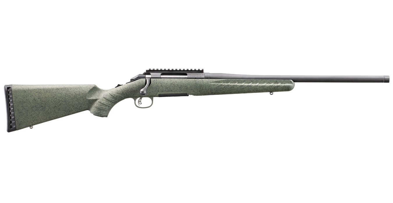 GLENFIELD Model A 243 Win Bolt-Action Rifle with Moss Green Splatter Stock and Threaded Barrel