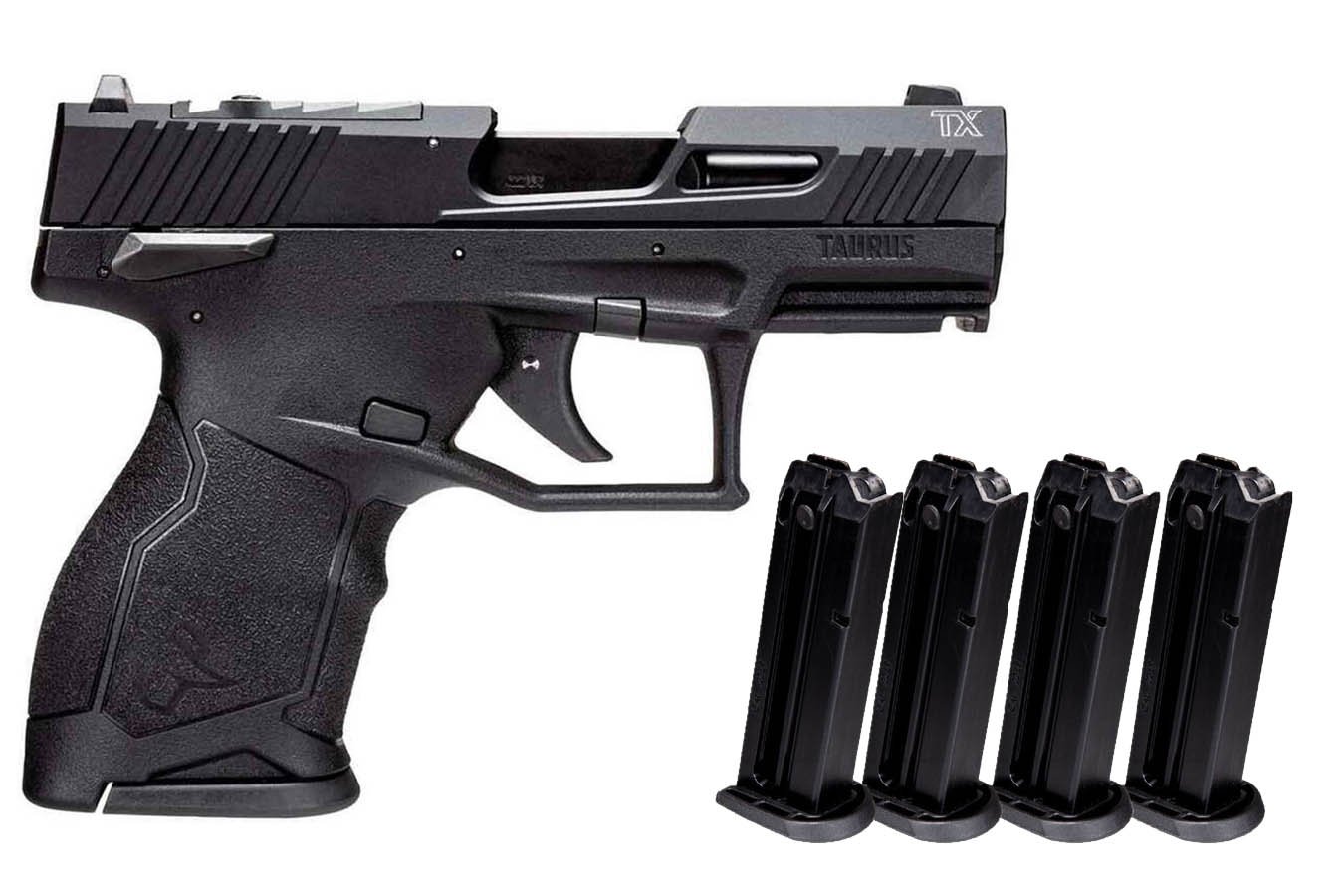 TAURUS TX22 Compact 22LR Black Optic Ready Pistol with Five 13 Round Magazines
